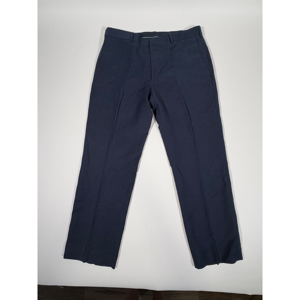 Cubavera Mens 36x30 Navy Blue Linen Blend Flat Front Pants Minimalist Old Money